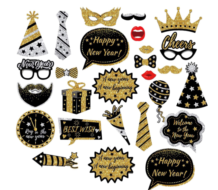 PartyAire Black/Silver/Gold New Year's Eve Party Kit, 250-pc